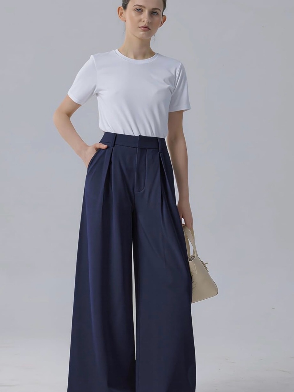 High-Waist Wide-Leg palazzo business pants - Navy blue XXL